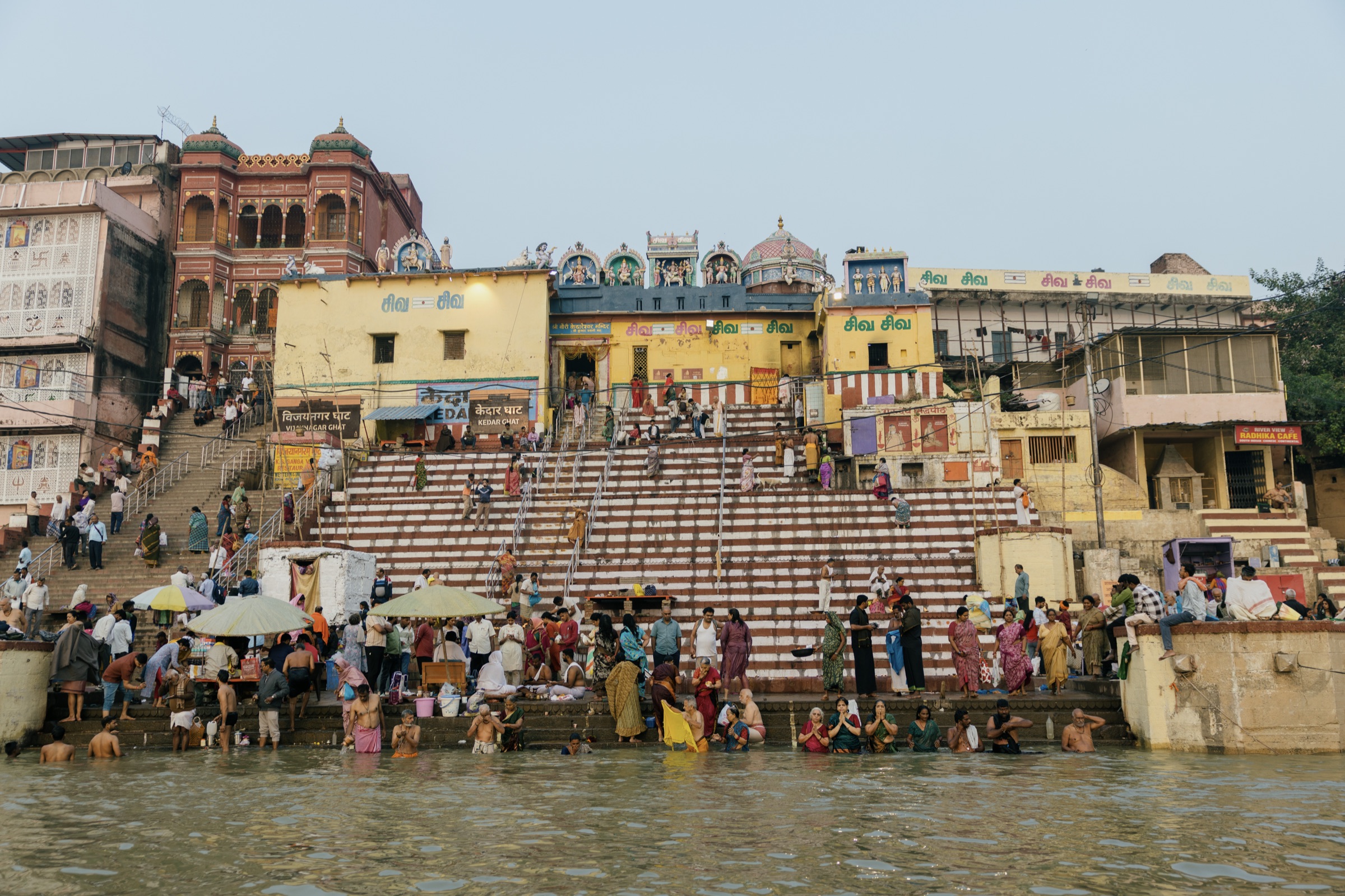 Swimmers at the beach with warm film tones